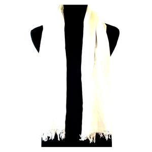 Ivory Pure Silk Scarf With Fringe